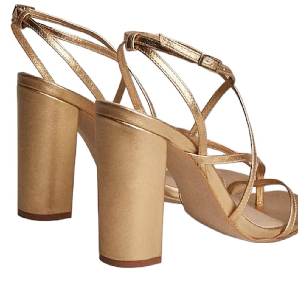 Karen Millen Gold Metallic Strappy Block Heel Sandals Size US 9/ EUR 40